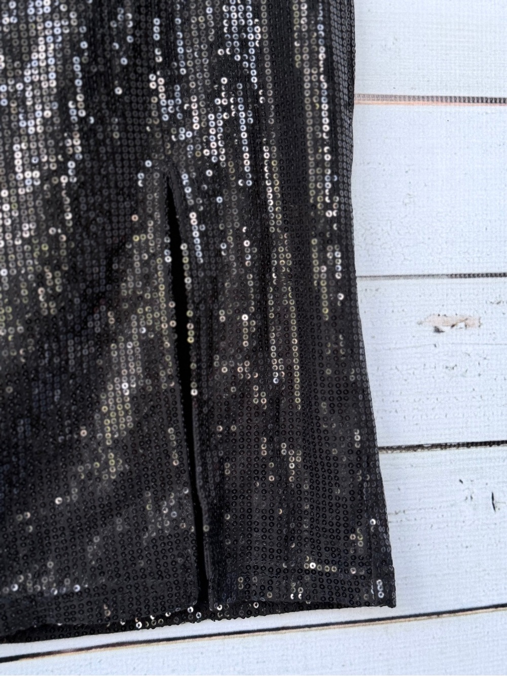 Time and Tru Black Sequin Midi Skirt with Side Slit - Picture 5 of 6